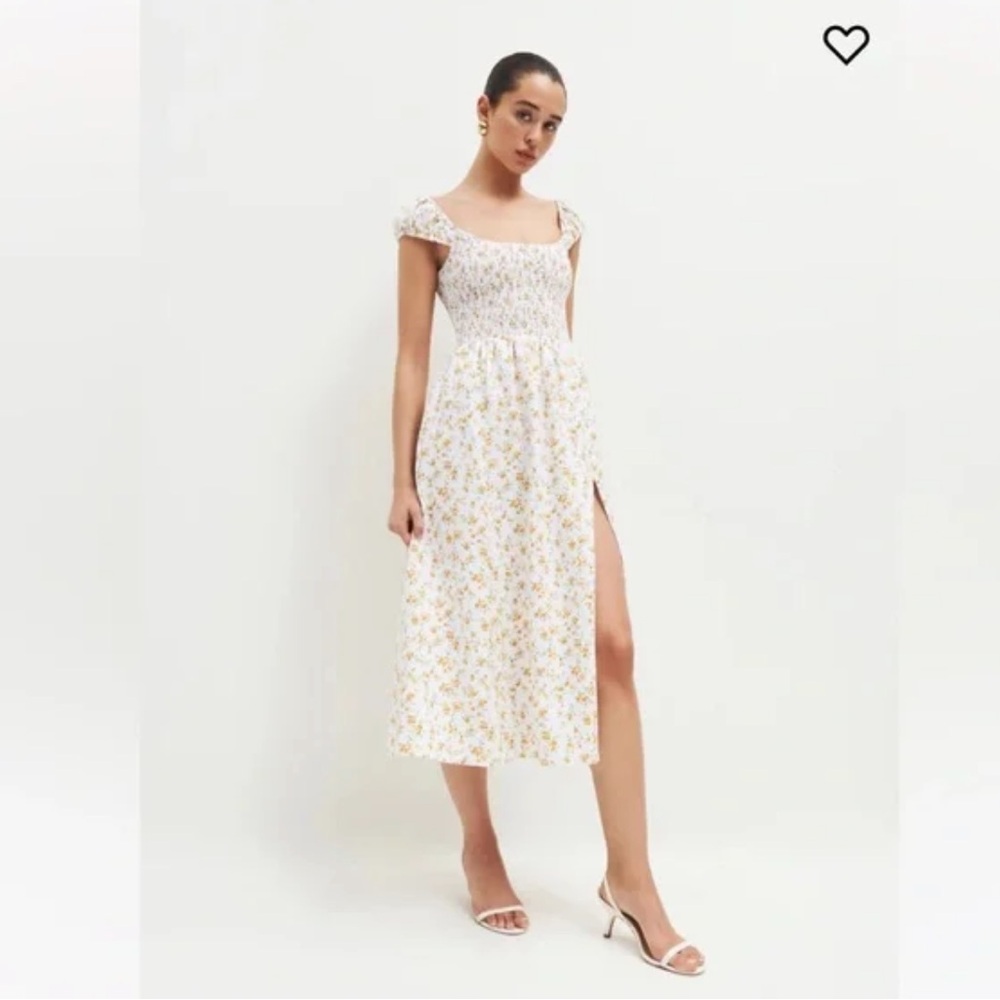 Reformation Tavi Linen Dress in Adagio white orange floral NWT size M Medium